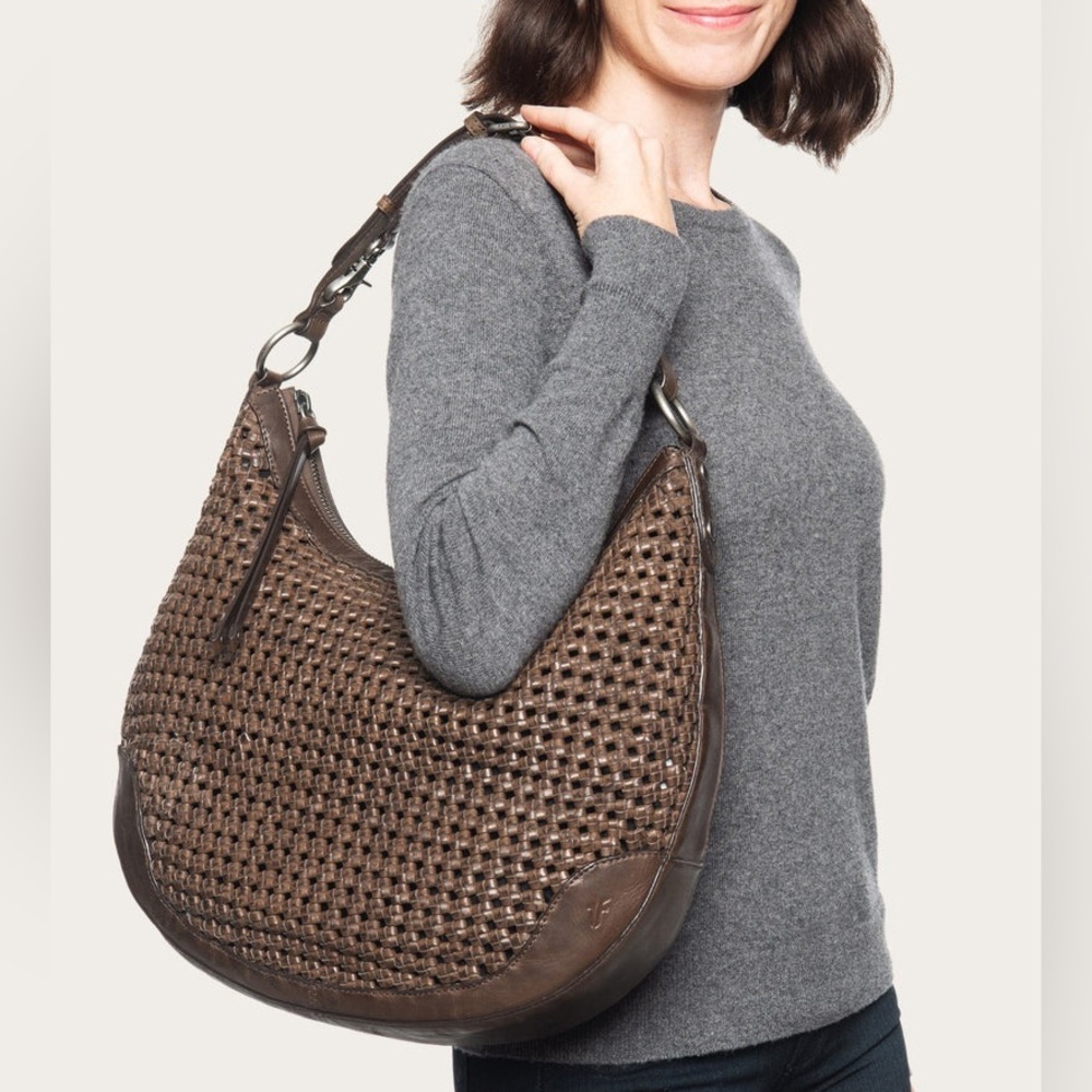 Frye Brown Woven Leather Hobo Bag